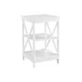 Weißer Nachttisch mit offener Ablage und stabiler X-Strebenkonstruktion